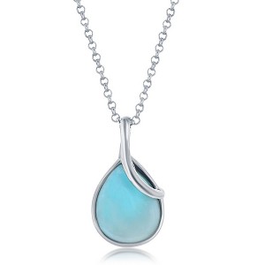 Caribbean Treasures Sterling Silver, Pearshaped Larimar Twist 18" Pendant Necklace - Blue - 1 of 2
