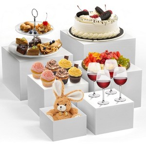 6-Piece White Stackable Display Risers for Desserts – Multi-Sized Food Stands for Bakery, Wedding,Buffet, and Retail Display (Nesting & Space-Saving) - 1 of 4