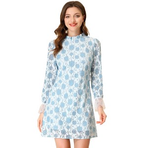 Allegra K Women's Elegant Ruffle Crew Neck Formal Elegant Mini Floral Lace Dress - 1 of 4