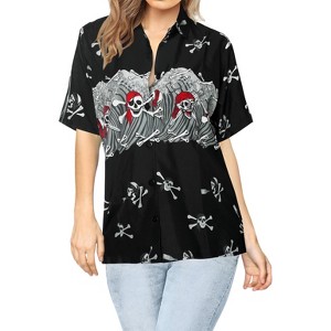 HAPPY BAY Women's Halloween Costumes Hawaiian Button Up Vintage Short Sleeve Caribbean Pirate Shirts Blouses for Women - 1 of 4