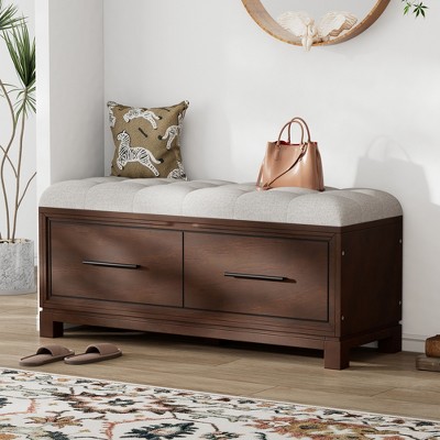 Entryway Shoe Storage Bench with Hidden Compartment & Removable Cushion, Wooden Shoe Organizer for Hallway & Mudroom - ModernLuxe