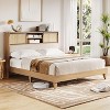 Bohemian Rattan Bed Frame, Rattan Bed Frame with Sliding Door Shelf Headboard, Solid Wood Foundation and Silent Slats. - 3 of 4