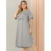 Agnes Orinda Women's Plus Size Soft Knit Cute Cat Print Short Sleeve Split Hem Pockets Midi Sleep Shirts Nightgowns - 4 of 4
