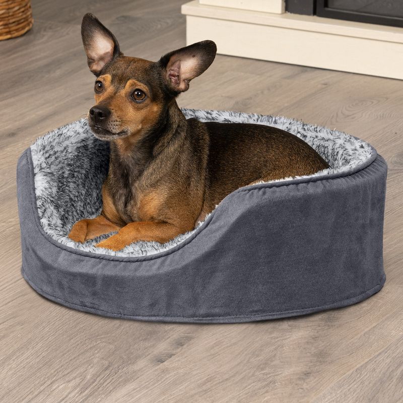FurHaven Two-Tone Faux Fur & Suede Oval Pet Bed for Dogs & Cats, 3 of 4