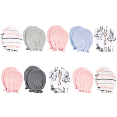 Image of Hudson Baby Infant Girl Cotton Scratch Mittens, Pink Safari, 0-6 Months