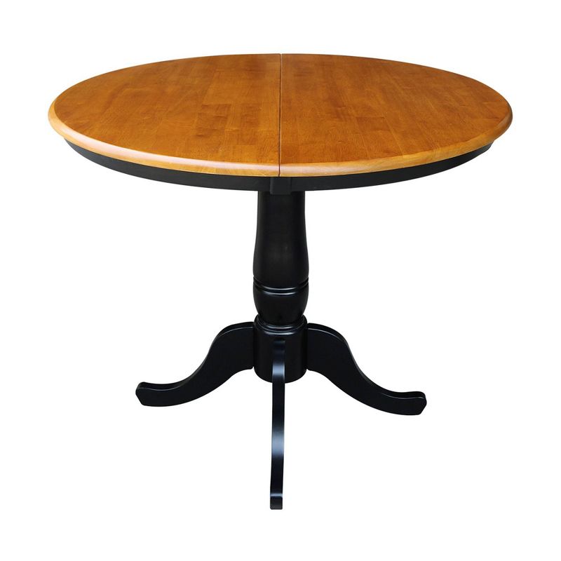 36&#34; Round Top Pedestal Extendable Dining Table with 12&#34; Drop Leaf Black/Red - International Concepts, 3 of 13