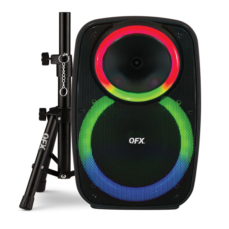 QFX® Portable Bluetooth® True Wireless Speaker with LEDs, Microphone, and Stand, Black, PBX-157SM, 2 of 7