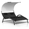 Extra Large Outdoor Double Lounge Chair with Canopy, Two-Person Sunbed with Pillows & Iron Stand - 2 of 4