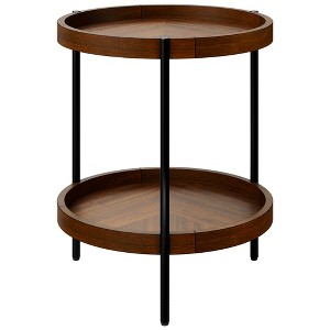 Costway 2-tier Round Side End Table Storage Shelf Rubber Wood Accent Nightstand - 1 of 4