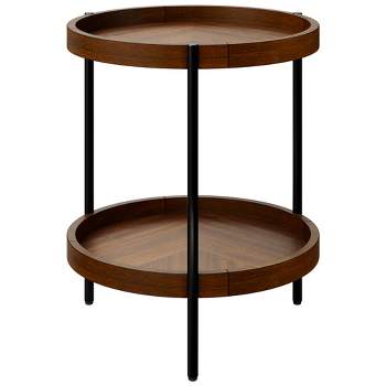 Costway 2-tier Round Side End Table Storage Shelf Rubber Wood Accent Nightstand