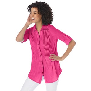 Woman Within Women's Plus Size Pintucked Button Down Gauze Shirt - 1 of 4