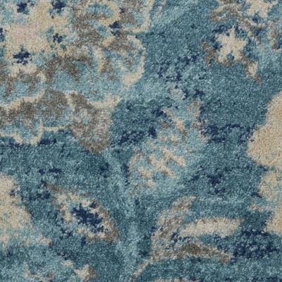 Handmade Turquoise Floral Rectangular Easy-Care Rug 2' x 4'