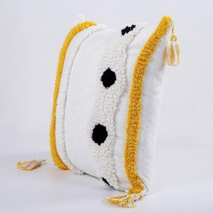 Decorative Throw Pillow Cover, Woven Tufted Pillowcase with Tassels, Rustic Cushion Sham for Sofa Couch Bedroom Car Living Room, 18x18in Yellow - 1 of 4