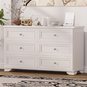 3-Pieces Bedroom Dresser Night Stand Set, 6-Drawer Dresser and 2 Nightstands with Metal Handles, Elegant Design and Retro Style,White - 1 of 4