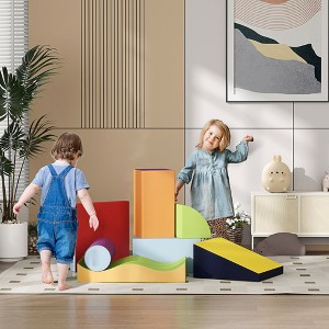 Angel Sar 7 Piece Soft Climb & Crawl Activity Set for Toddlers, Foam Block Play Gym with Ramp & Shapes for Indoor Motor Skills Development - 1 of 4