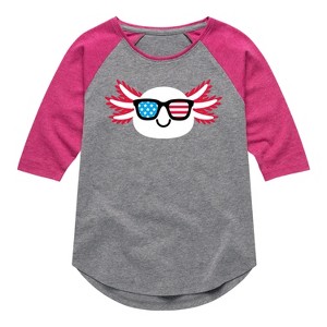 Girls' - Instant Message - American Sunglasses Axolotl Shirt Tail Raglan Graphic T-shirt - 1 of 4