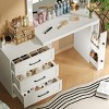 55.2'' White Dressing Table with Mirror and Hollywood Lights, Vanity Desk with Adjustable Side Cabinet, 5 Drawers & 2 Shelves for Bedroom-Cuddlewood - 3 of 4