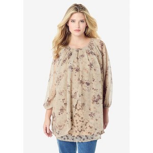 Roaman's Blouson Sleeve Overlay Blouse - 1 of 4