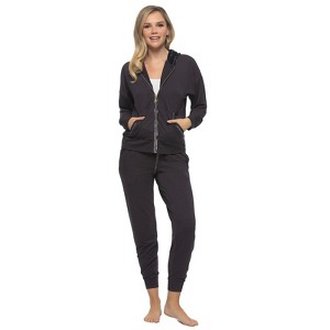 Felina - Aria 2-Piece Zip-Up Top & Jogger Lounge Set - French Terry with Velvet Trim Loungewear - 1 of 3