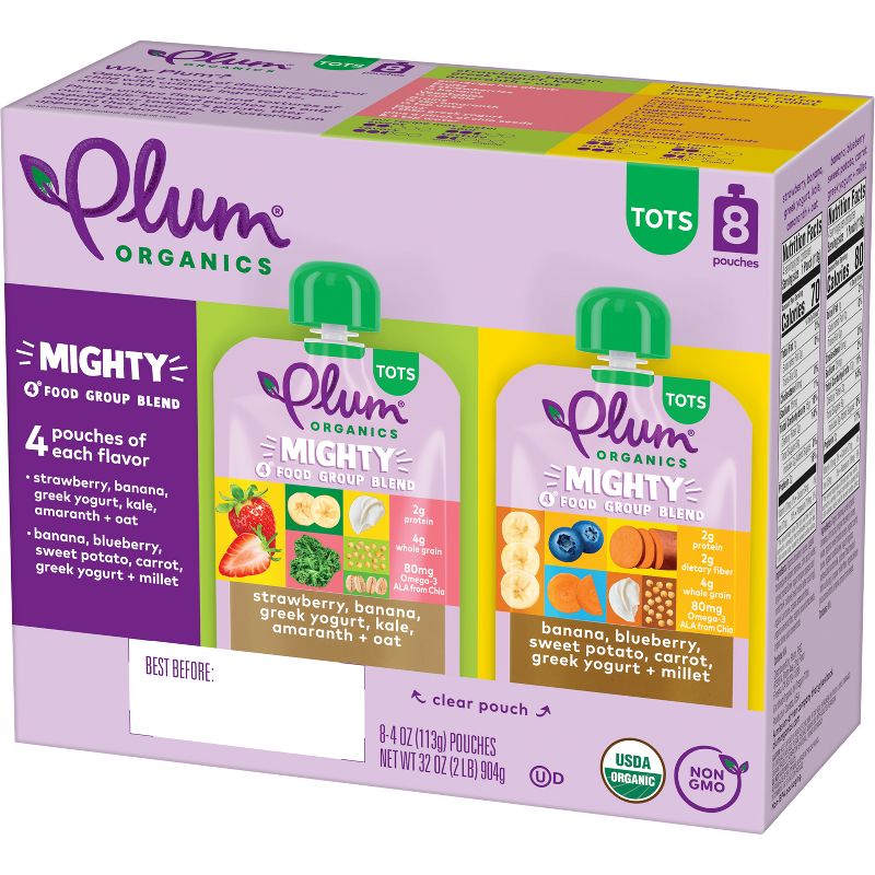 Plum Organics 8pk Mighty 4 Variety Flavor Baby Food Pouches - 32oz, 5 of 13