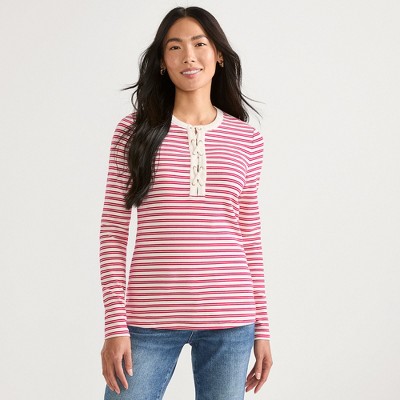 Lands' End Women's Polished Rib Tie Henley Top