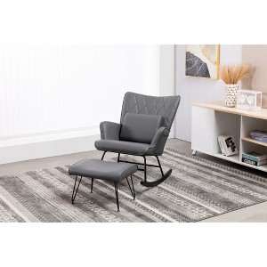 Ergonomic Rocking Chair with Lumbar Pillow and Ottoman for Nursery, Living Room, or Bedroom - 1 of 4