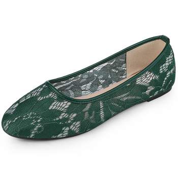 Allegra K Women's Lace Mesh Floral Round Toe Slip on Breathable Ballet Flats