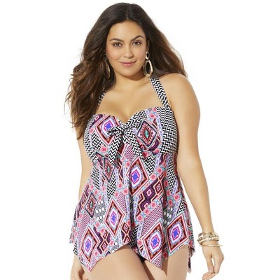 Swimsuits for All Women's Plus Size Bow Handkerchief Halter Tankini Top