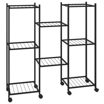 Black Powder-Coated Iron 32.7" Multi-Tier Plant Stand with Wheels