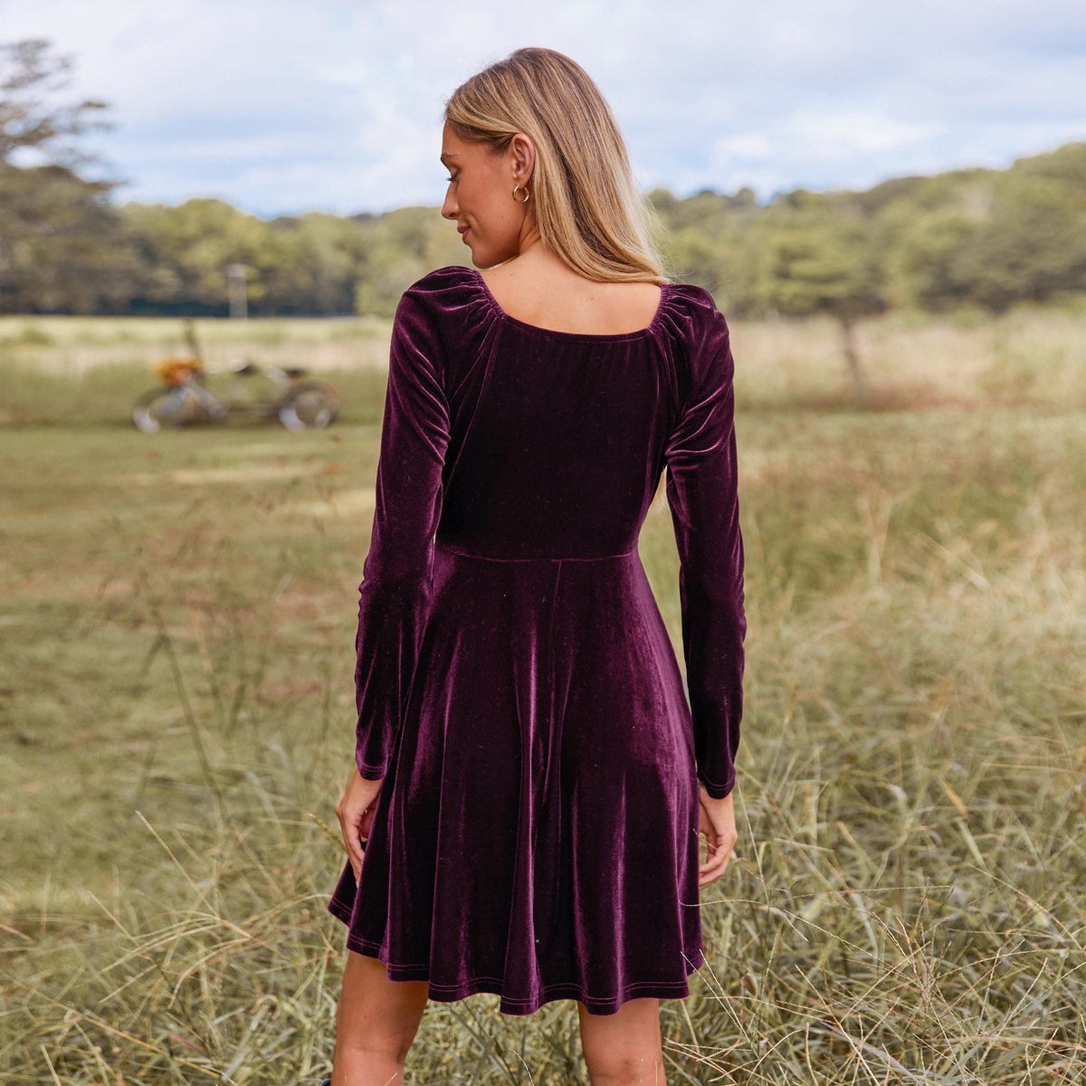 Женские платья Cupshe Women's Velvet Overlap Collar Long Sleeves Mini Dress-L-Dark Purple — фото 4