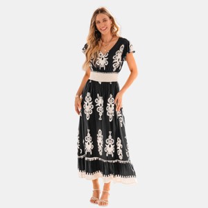 Boho Chic Embroidered Maxi Dress with Tassel Trim - Cupshe - 1 of 4