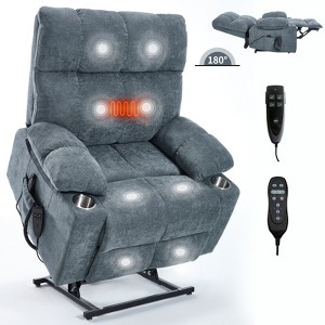 MAYEERTY Chenille Power Lift Recliner Chair, Heavy Duty Motion Mechanism with 8-Point Vibration Massage and Lumbar Heating, Dual Cup Holders, Grey - 1 of 4