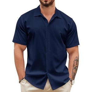 COOFANDY Men's Casual Button Down Shirts Short Sleeve Wrinkle-Free Summer Beach Wear - 1 of 4