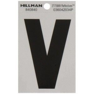 Hillman 3 in. Reflective Black Vinyl Self-Adhesive Letter V 1 pc (Case of 6) - 1 of 1