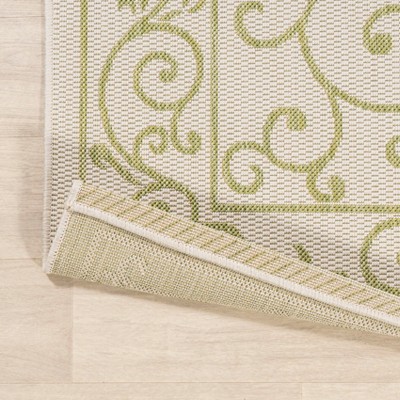 Charleston Vintage Filigree Cream and Green 9' x 12' Indoor/Outdoor Rug