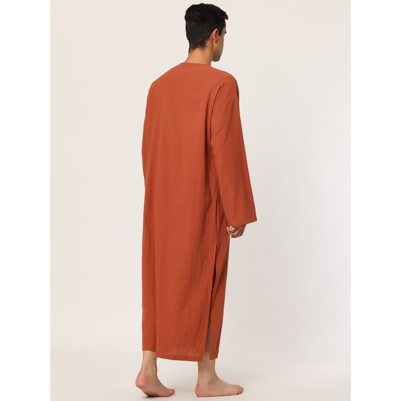 Lars Amadeus Men's Cotton Side Split Long Sleep Nightgown with Pockets, 4 of 6