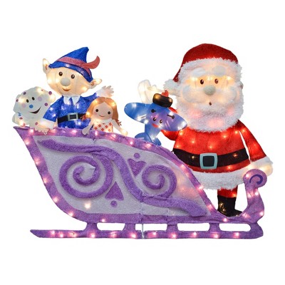 Rudolph the Red-Nosed Reindeer 42in Wide Rudolph Santa and Sleigh 2D PreLit Yard Art, Purple