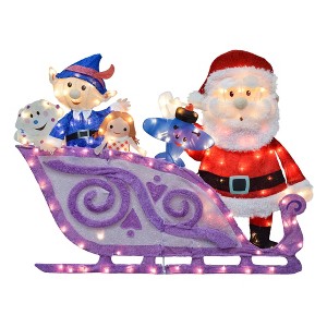 Rudolph the Red-Nosed Reindeer 42in Wide Rudolph Santa and Sleigh 2D PreLit Yard Art, Purple - 1 of 4