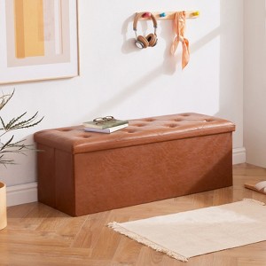 Aoibox Folding Ottoman Storage Bench with Faux Leather Upholstery, Foot Rest Stool for Bedroom or Living Room, Holds up to 660 lbs - 1 of 4