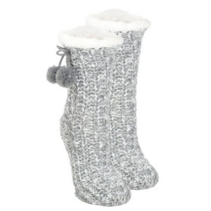 Elanze Designs Grey Gold Glitter Knit Pom Pom Womens One Size Plush Lined Non Skid Indoor Slipper Socks - 1 of 4