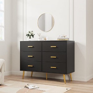Dresser for Bedroom – 6 Drawer Chest with Gold Metal Handles, Bedroom Dresser with Gold Metal Legs - 1 of 4