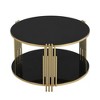 CAVINAS Coffee Table for Living Room Modern 31.5" Round Glass Coffee Table with Circular Metal Drum Base, Gold Finish & Lower Shelf - 2 of 4