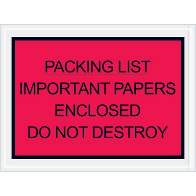 Box Partners "Important Papers Enclosed" Envelopes 4 1/2" x 6" Red 1000/Case PL412