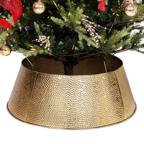 BIRDROCK HOME 4-Panel Christmas Tree Collar - Gold - Hammered - image 1 of 4