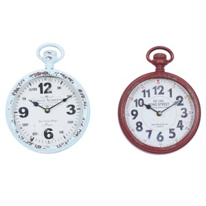 Set of 2 Metal Pocket Watch Style Wall Clocks - Olivia & May - 1 of 4