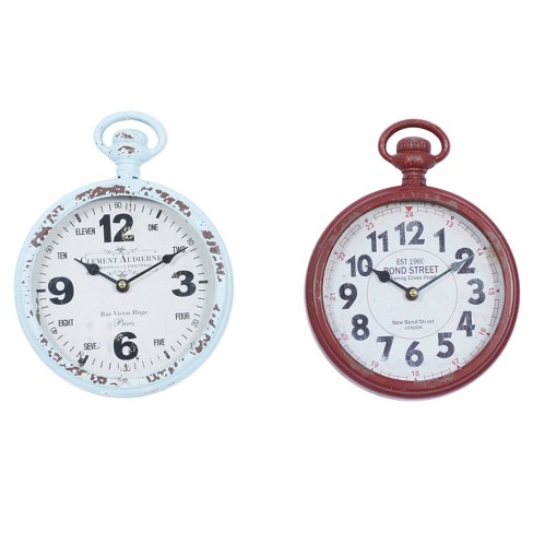 Set Of 2 Metal Pocket Watch Style Wall Clocks Olivia May Target