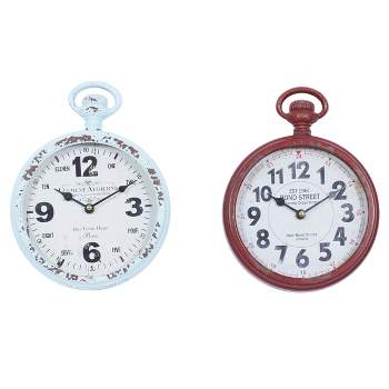 Set of 2 Metal Pocket Watch Style Wall Clocks - Olivia & May