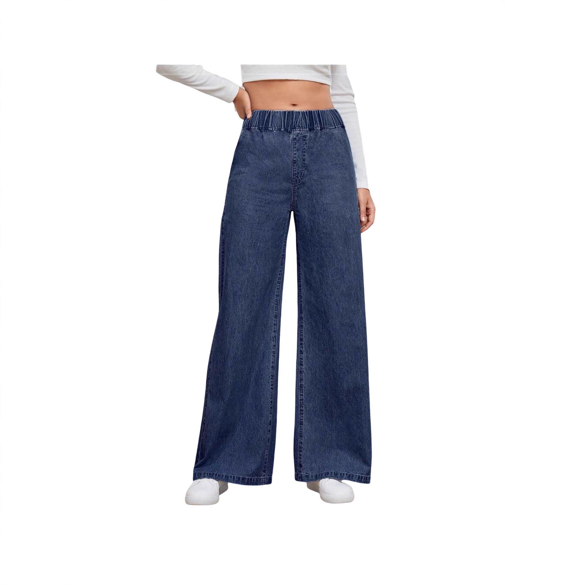 Women's Wide Leg Jeans High Waisted Stretchy Denim Pants Elastic Waist Pull On Sweatpant Jeans Trendy Baggy Loose
