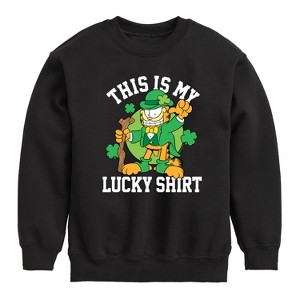 Boys' - Garfield - This Is My Lucky Shirt Graphic Long Sleeve Fleece Sweatshirt - 1 of 4