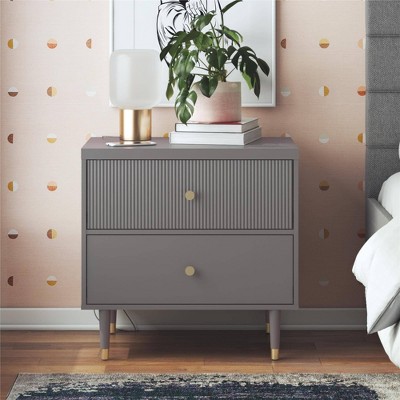Graphite Gray 2-Drawer Nightstand with Gold Accents